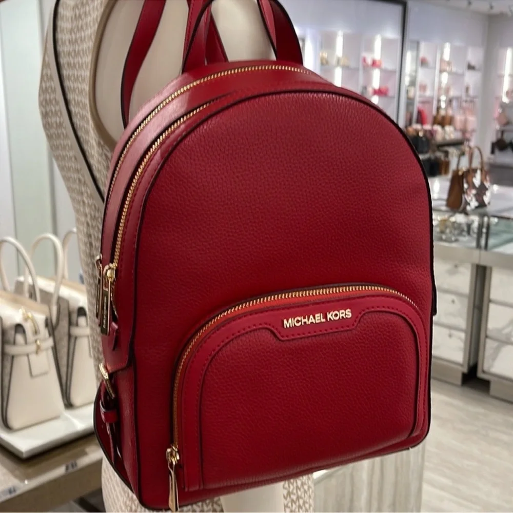 Michael Kors Jaycee Medium Pebbled Leather Backpack Chili NWT